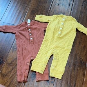 Kate Quinn Mustard Yellow and Rust Brown Baby Rompers